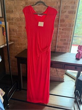 Sleeveless Fuchsia Maxi Dress with front Side Knot NWT